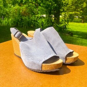 Marina Luna Comfort Suede and Cork Wedge Size 8.5 Blue/Gray